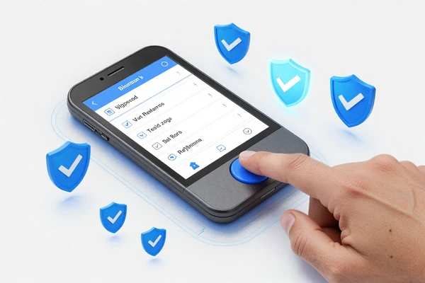Hardware wallet showing physical transaction confirmation screen protecting against phishing attempts